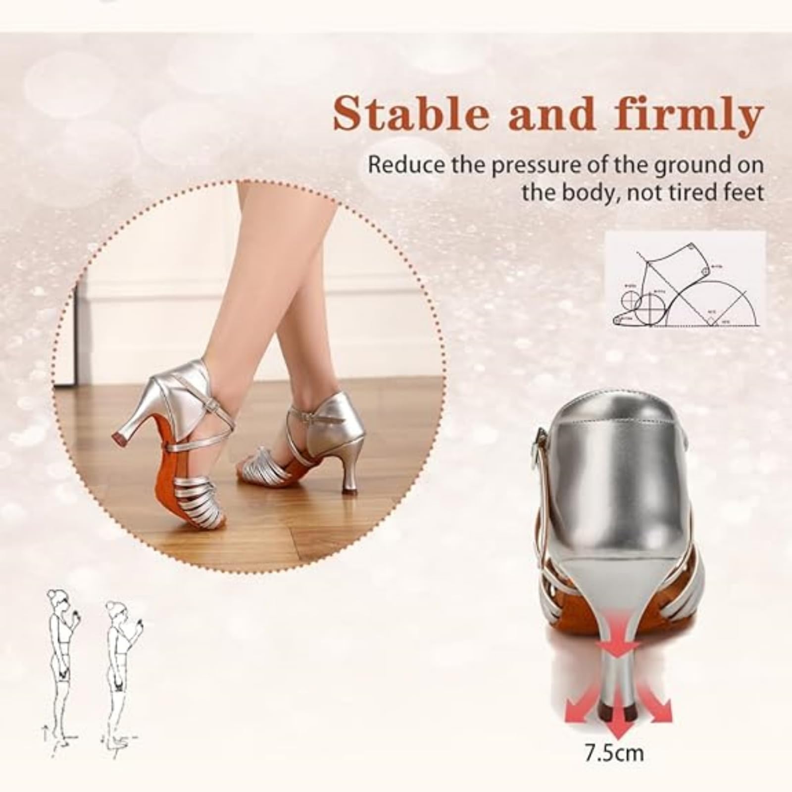 Scarpe da Ballo Latino Americano Donna Professionale Salsa Bachata Waltz Scarpe da Ballo Tacco 7.5