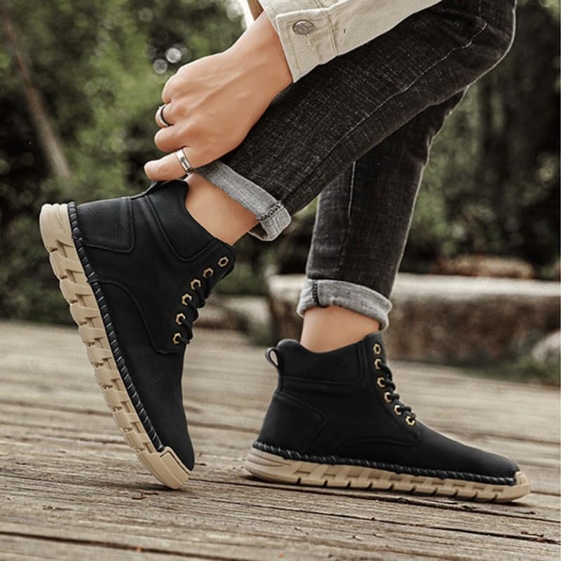 Shoes Men's Warm High-top Non-Slip Leather Boots Comfortable Thick-Soled Lace-up Oxford Shoes Men Versatile Casual Shoes for Travel Outdoor Activities