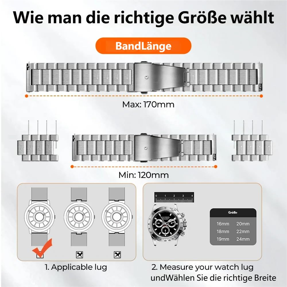 Universelle Titan-Schnellverschlussarmband für 16/18/20/22mm Uhren | Ultraleichtes,Hypoallergenes,lückenlosem,Passend für Handgelenke einem Umfang von 15,5 bis 22,6 cm,für Garmin/Galaxy/Huawei