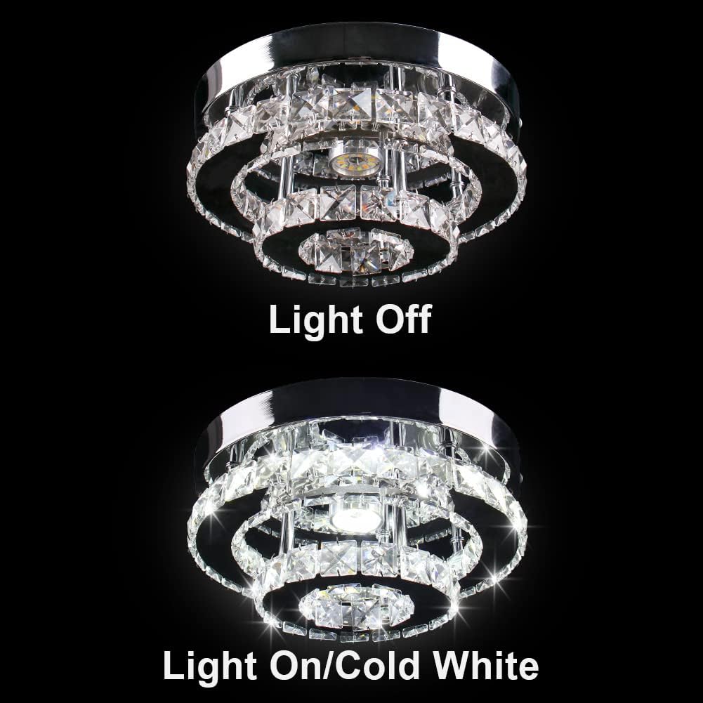 Mini Chandelier LED Crystal Ceiling Light 2 Layers Flush Mount Ceiling Light Modern Chandelier Lighting for Hallway Staircase Kitchen Bathroom (Cool White)