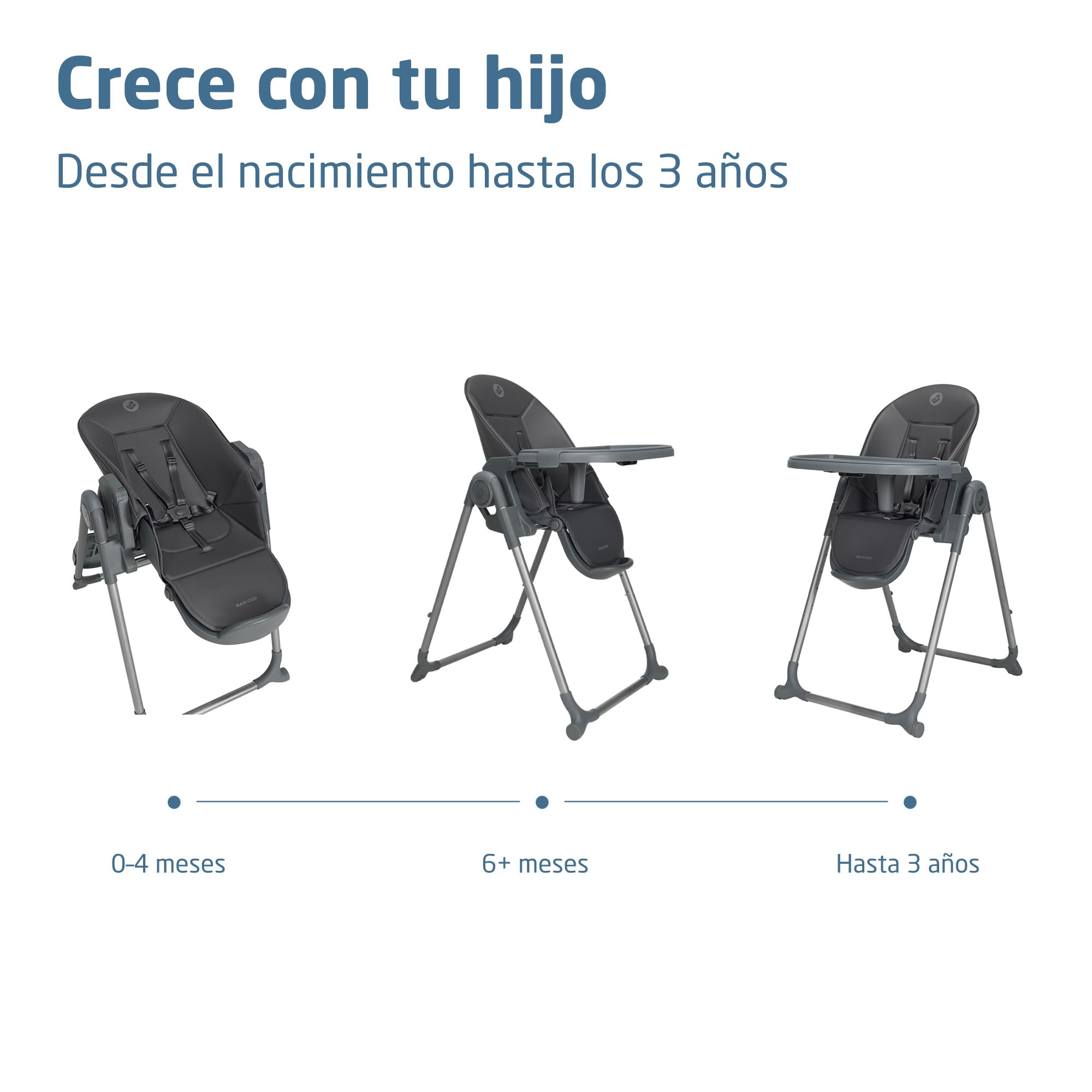 Maxi-Cosi Ava2 Trona de bebé, 0-3 años (máx. 15 kg), Trona bebé plegable y compacta, Ligera (9,45 kg), 5 ajustes de reclinado/6 de altura, Bandeja extraíble con una mano, 2 ruedas, Elegance Graphite
