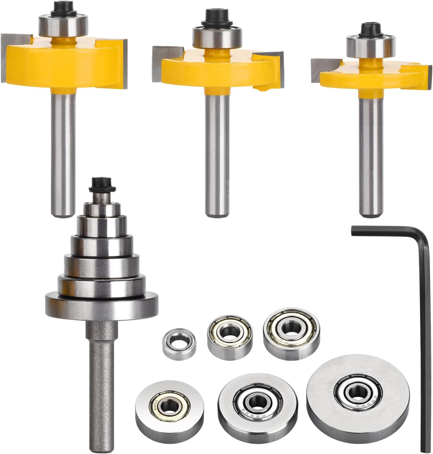 JTTJDB 1/4-Inch Shank Rabbet Router Bit with 6 Bearings Set - 1/8