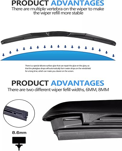 Miniatura 4 de Limpiaparabrisas de 22 + 22 pulgadas con goma de alta calidad, duradero, estable y silencioso, limpiaparabrisas de repuesto automático para todas