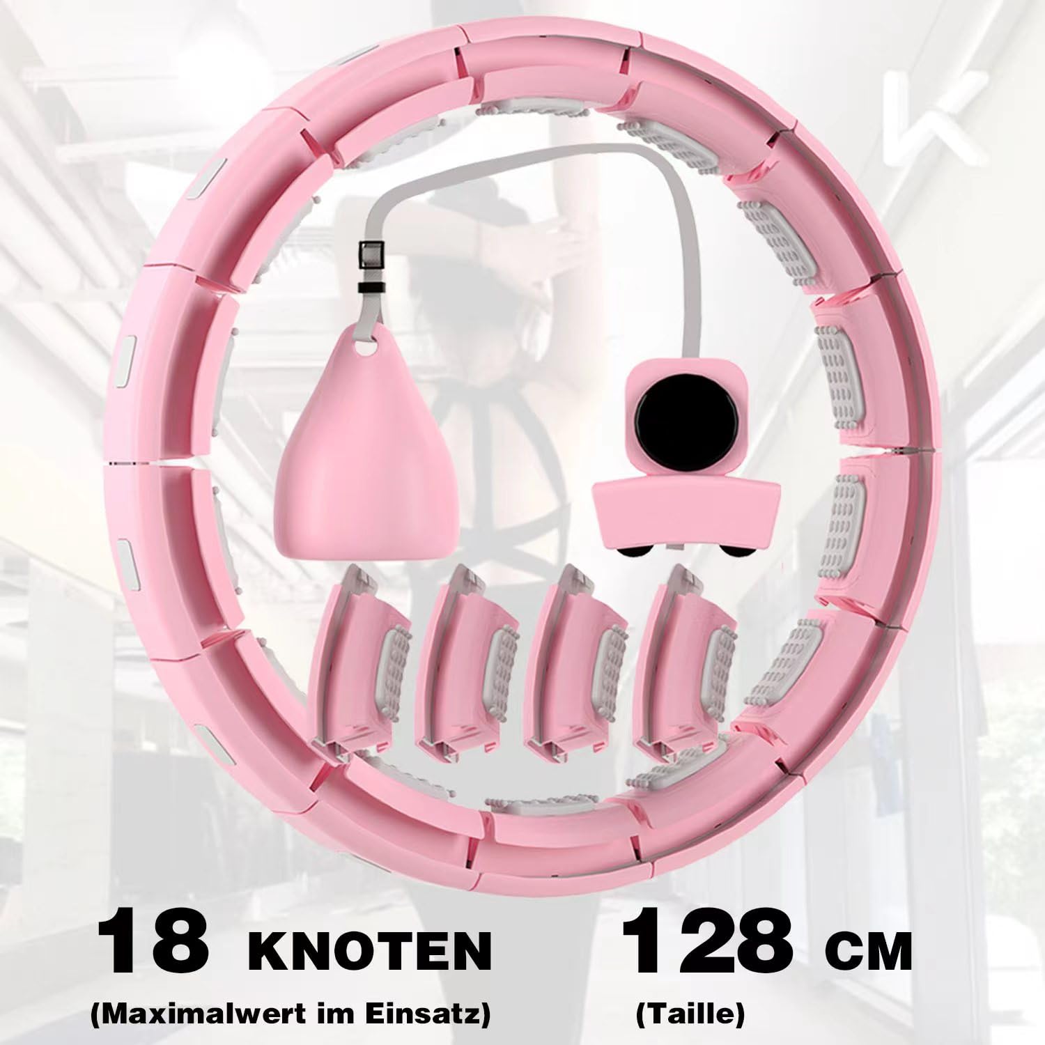 Hula Hoop Reifen Erwachsene, Hula Hoop mit Gewicht Kugel, Hoola Hoop zum Abnehmen, Hula Hoop Leise XXL 128CM, Hullahub Reifen, 18 Knoten, Einstellbar und Abnehmbar, Fitness Hula Hoop Reifen