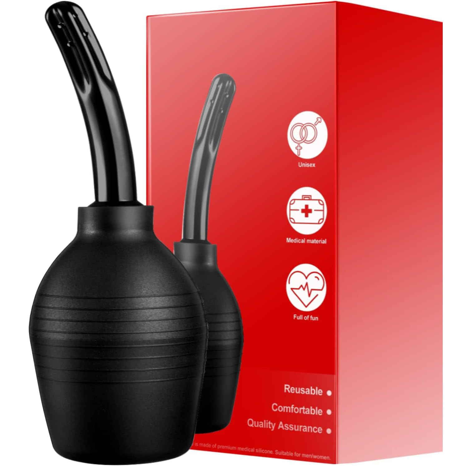 10 Oz Enema Bulb for Men Women, Full Silicone Anal Douche, Reusable Cleaner Leakproof Douche Ball with 8 Flushing Holes for Colon Cleansing, Douche for Men （Black）