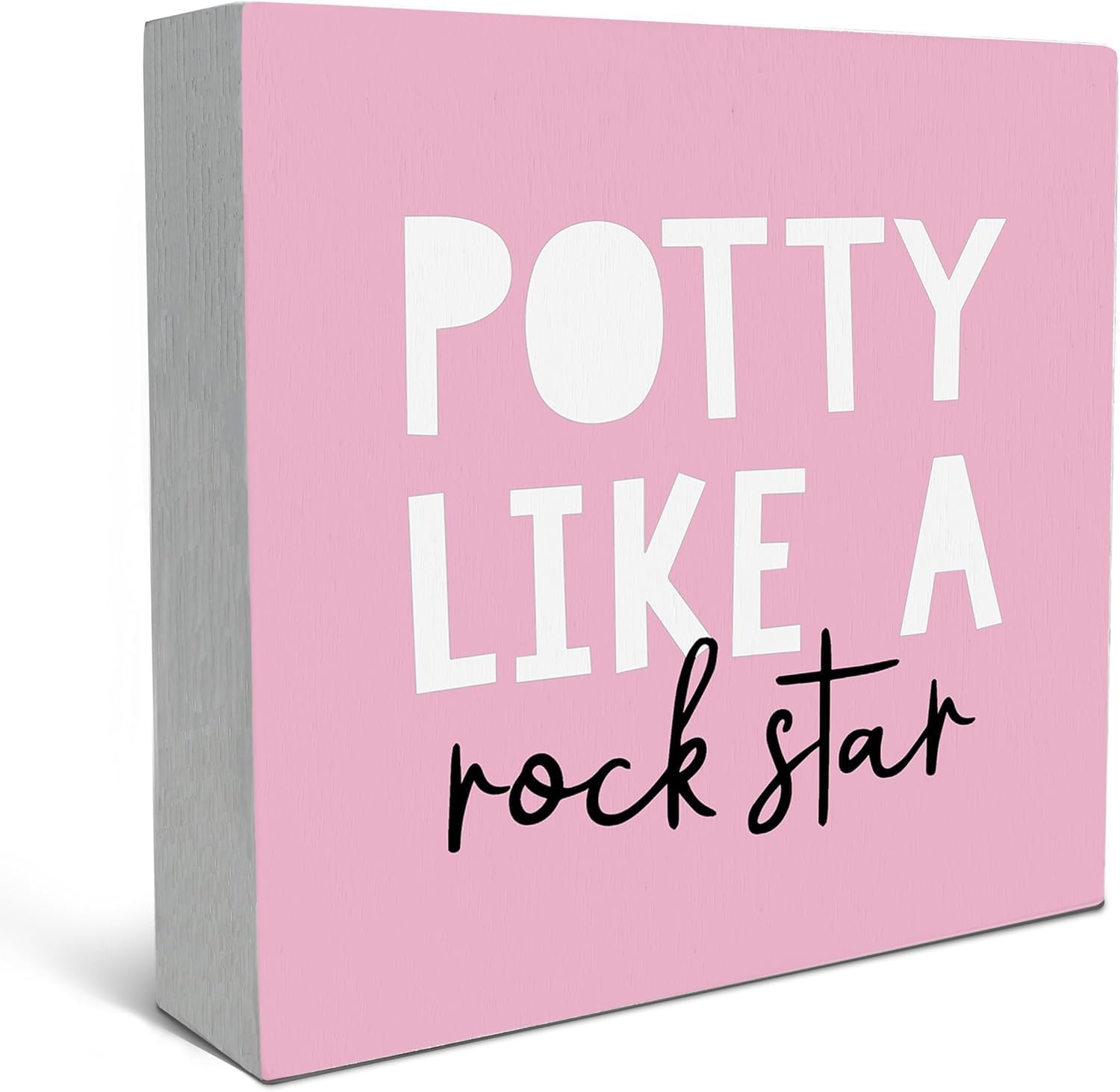 Pink Box Sign 7x7 Inch Potty Like a Rock Star Bathroom Decor