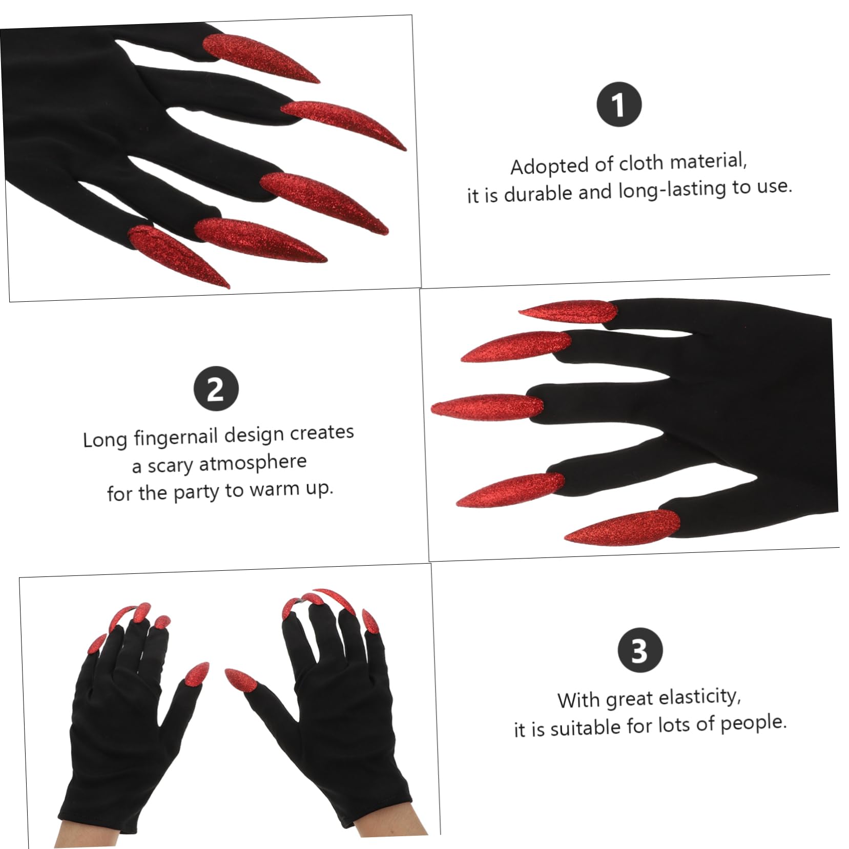BESTYASH Guanti Per Unghie Fantasma Gloves Glovee Guanti Con Artigli Di Guanti Senza Dita in Pizzo Guanti Da Festa Di Halloween Guanti Per Le Unghie Stoffa Black