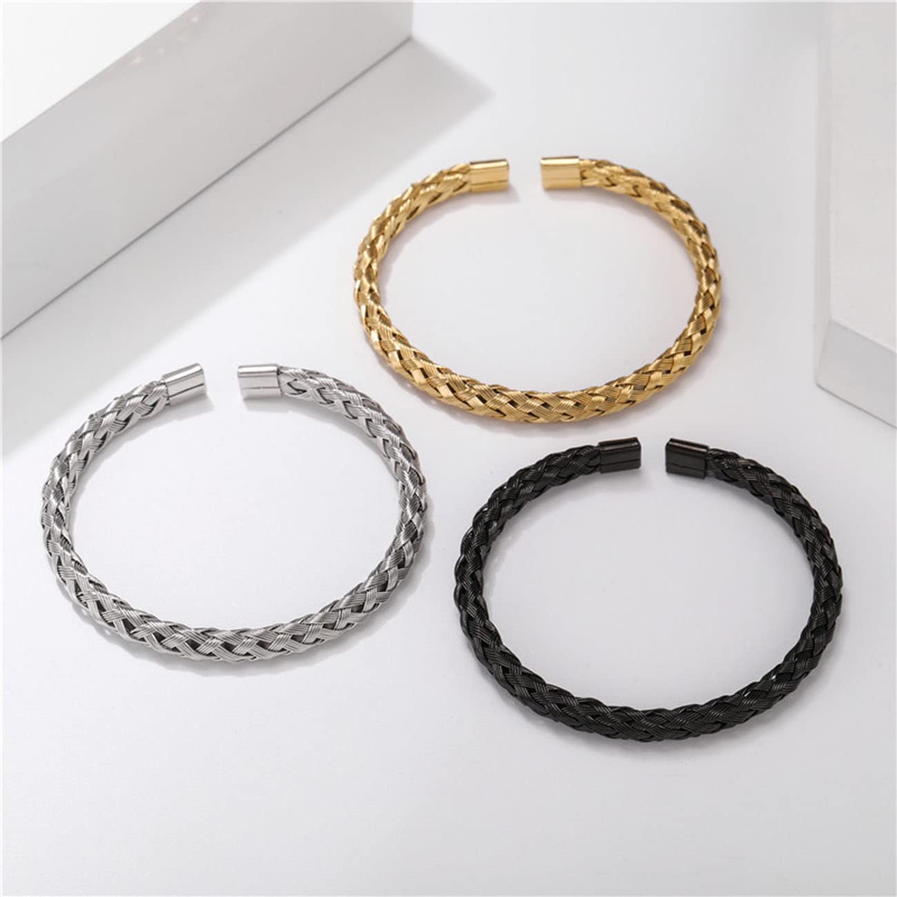 Pulsera de Hombre Pulsera de Acero Inoxidable Pulsera de Novedad Pulsera Abierta de Alambre Trenzado de Giro Simple Oro