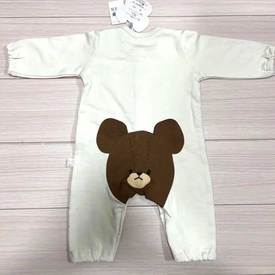 U´•ﻌ•`U キラキラくまちゃん ラグランロンパース ベージュ U´•ﻌ•`U キラキラくまちゃん ラグランロンパース ベージュ