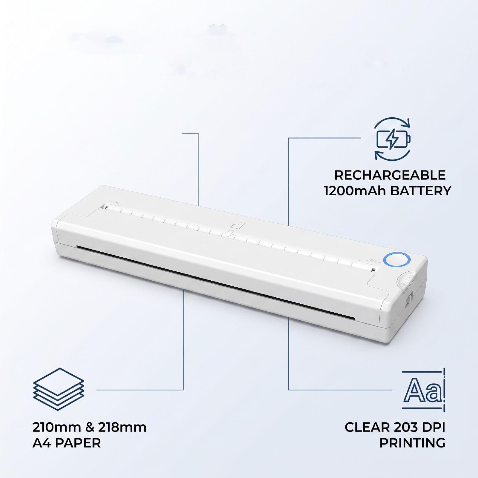 FTVOGUE Imprimante Thermique Portable Imprimante Thermique A4 203 Dpi