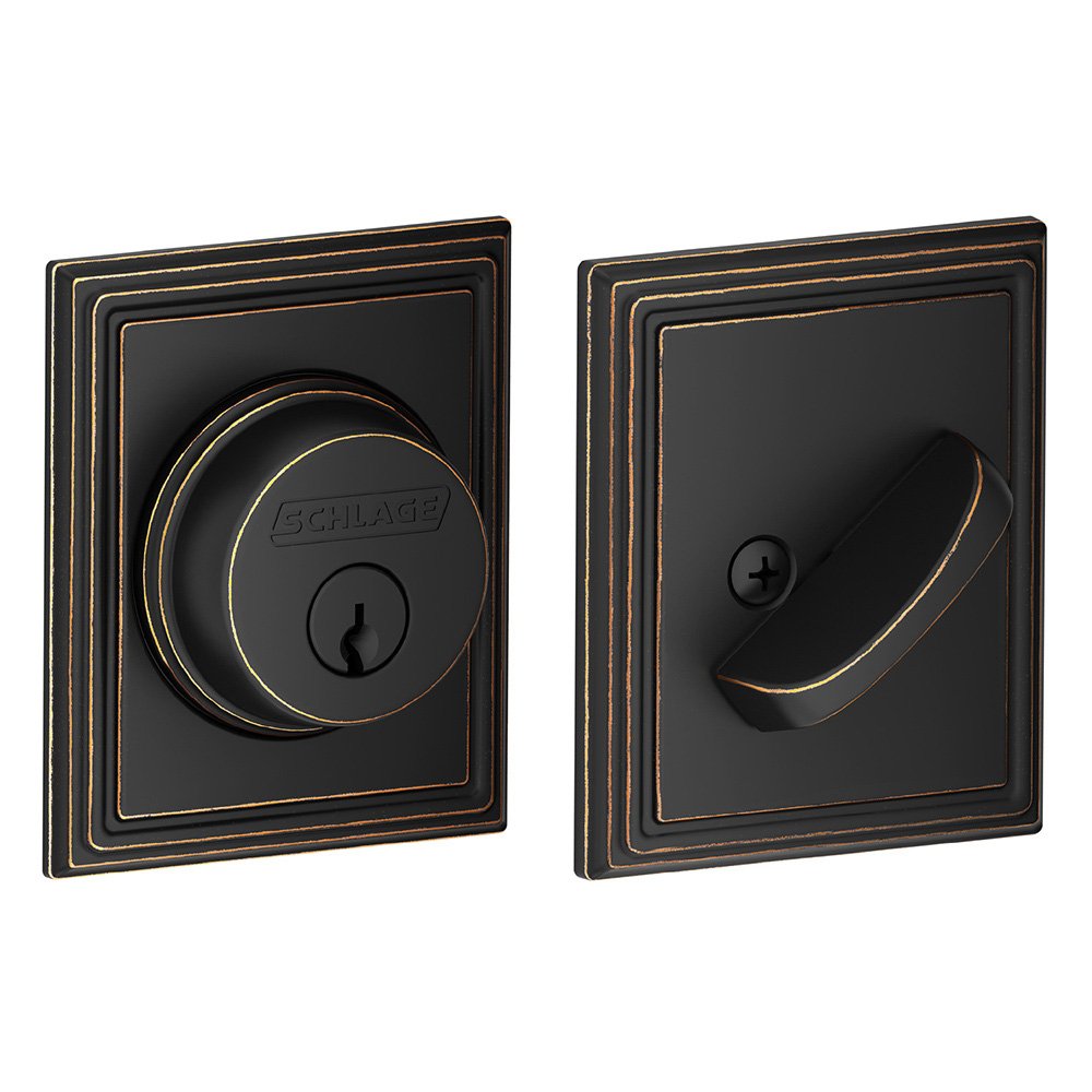 Schlage B60N ADD 716 Addison Single Cylinder Door Lock Deadbolt, Aged Bronze