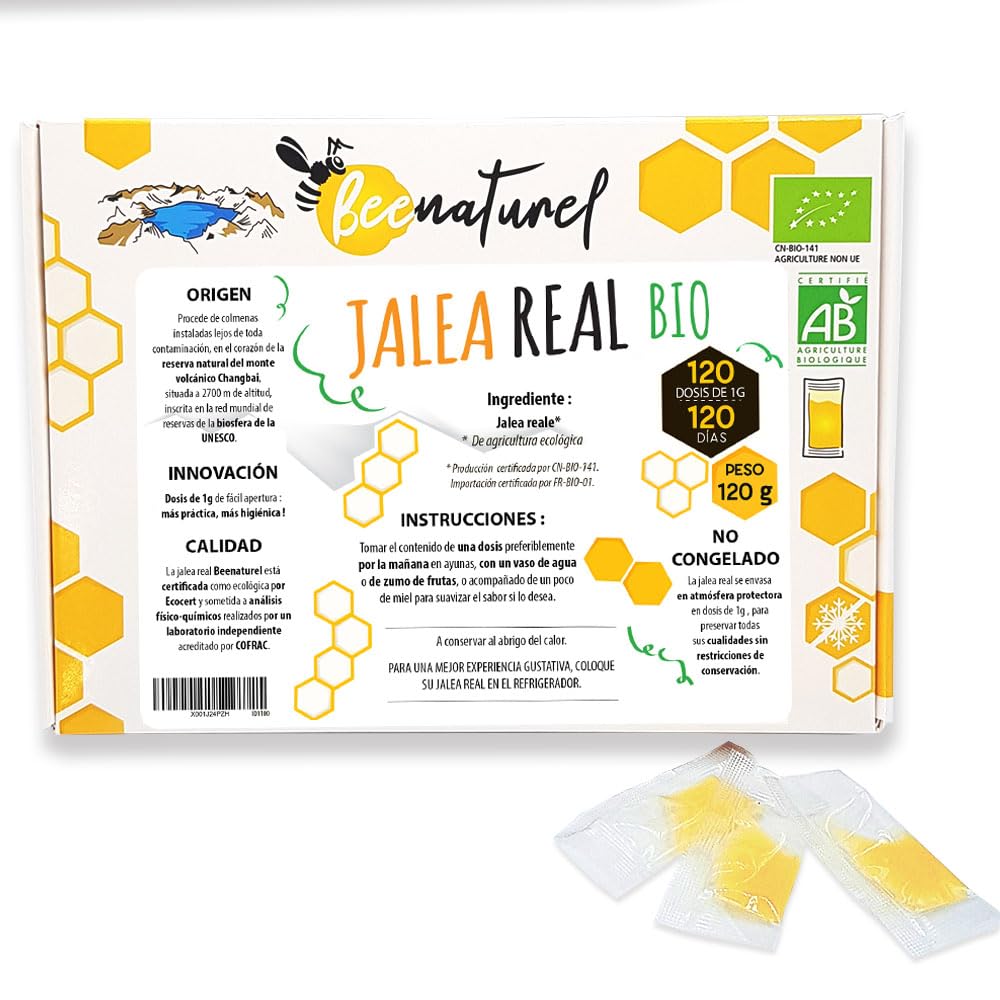 Jalea Real Ecológica 120g | 120 dosis de 1g | Programa de invierno 4 meses | Jalea Real fresca pura francesa | Inmunidad adultos y niños | 100% Natural