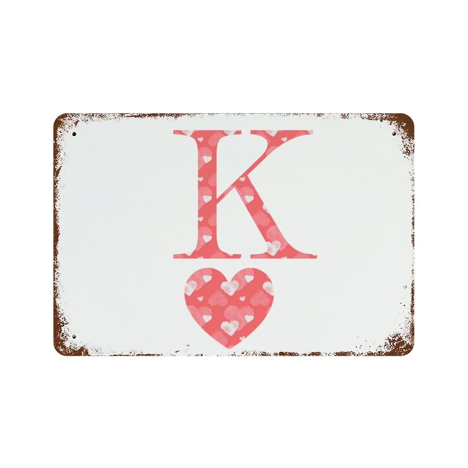 Plaque en étain lettre K en cœur pour offrir une décoration vintage de Saint-Valentin