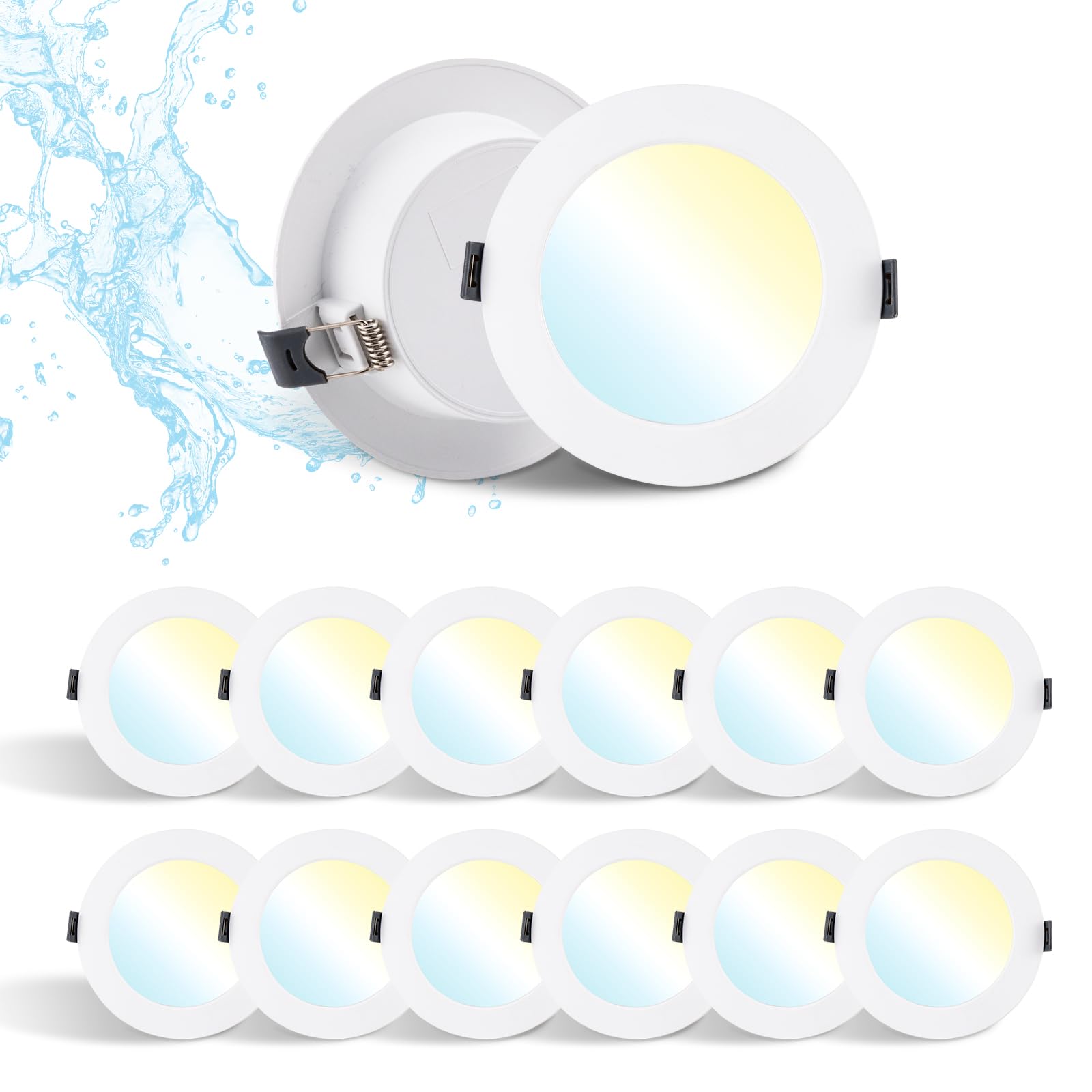 Grebeam 12 Pack LED Recessed Downlights, 7W, IP44 Bathroom & Kitchen Ceiling Spot Lights, 3CCT Adjustable (3000K/4000K/6000K)