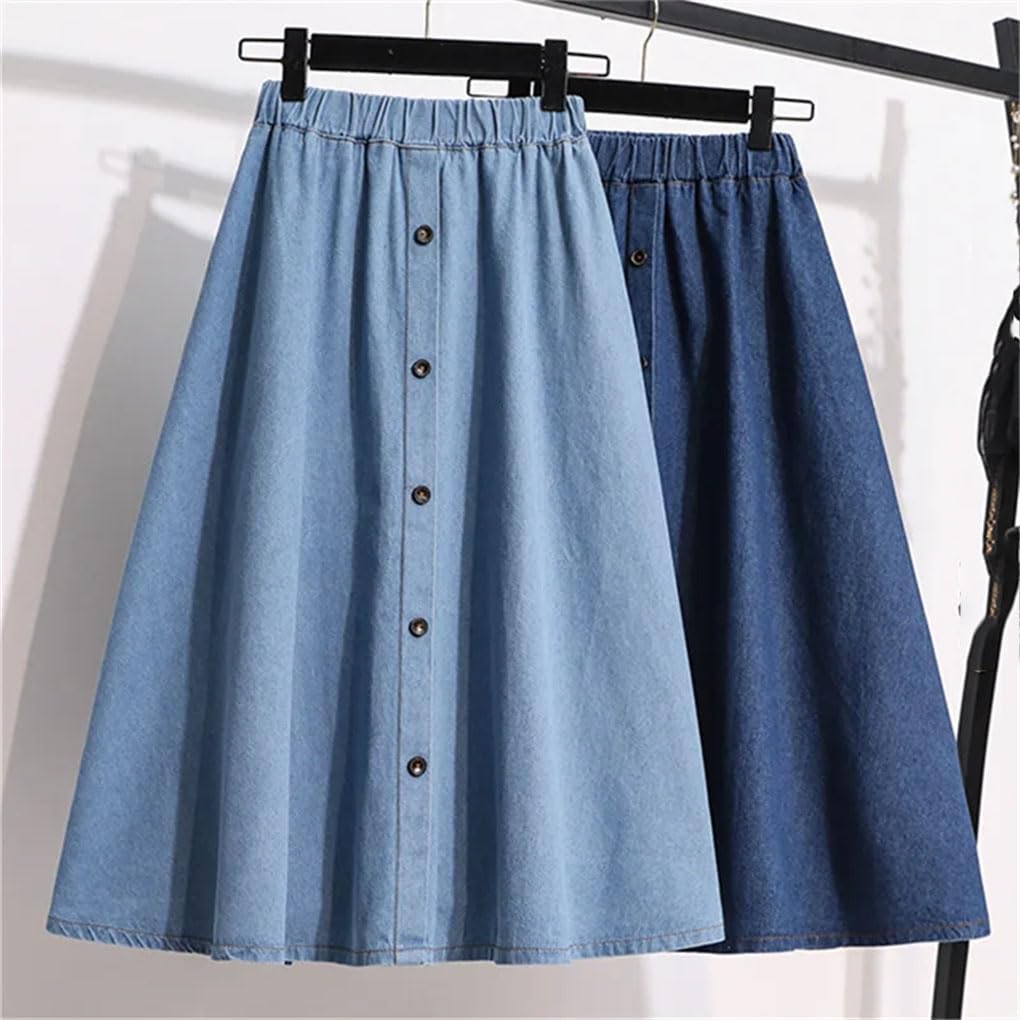 HXZASFG Winter-Damen-Jeansröcke, einreihige Midi-Röcke mit Taschen, elastischer Taillen-Jeansrock