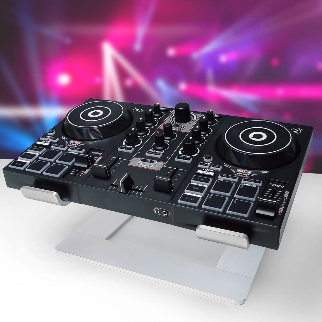 Hercules DJControl Inpulse 500 2-Deck DJ Controller Set + keepdrum Laptopständer Silberfarben