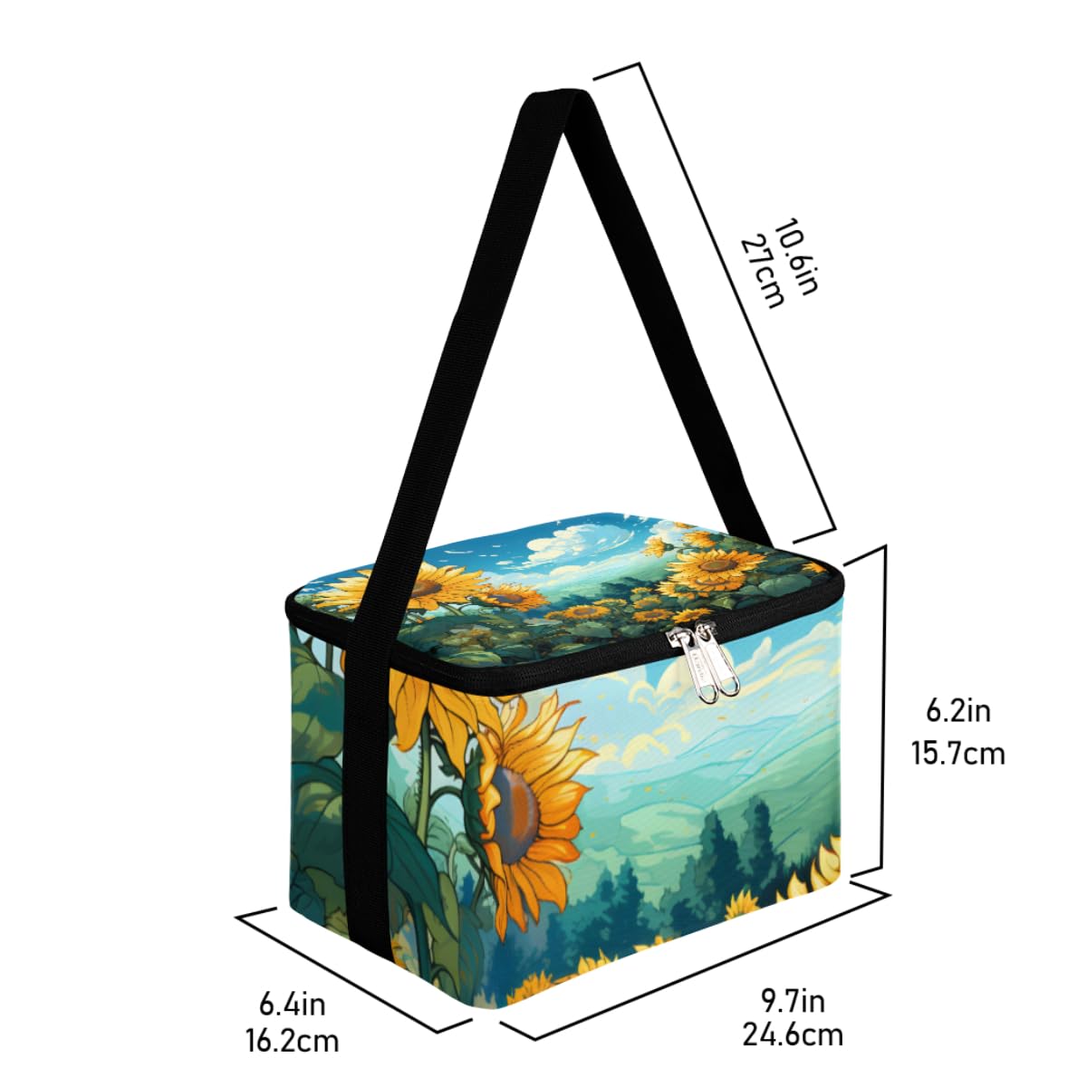 GzLeyigou Lunch Bags for Women Men 9 Cans,Sunflower Garden Hot & Cold Food Delivery Bag Insulated Grocery Bag Insulated Lunch Box Blue Sky Cooler Bag for Office Work Picnic Beach