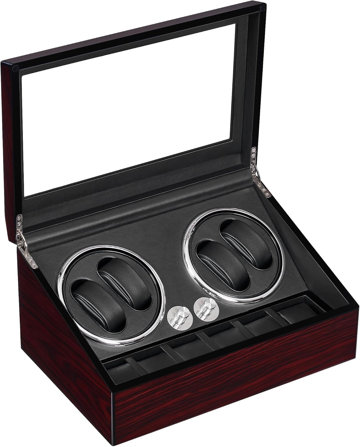 ANWBROAD Uhrenbeweger für Automatikuhren 4 Uhren+6 extra Speicherplätze 4 Drehmodis mit super leisem Mabuchi Luxuriöser Automatik Uhrenbeweger Watch Winder Uhrendreher USB-Aufladung JWW002R