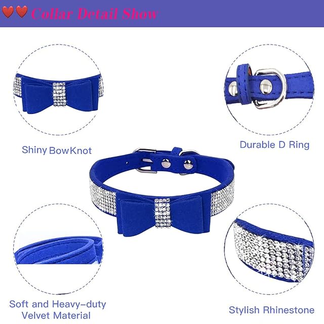 Foto 4 de 7 de Collar de Perro con Juego de Correa Collares y Correas para Mascotas Ajustable Perro Gato Rhinestone Bowknot…