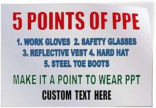 Custom Decal Stickers Multiple Sizes 5 Points of PPE Advertising Printing Industrial Vinyl Safety Sign Label Construction Personalized Text Here 7x5Inches