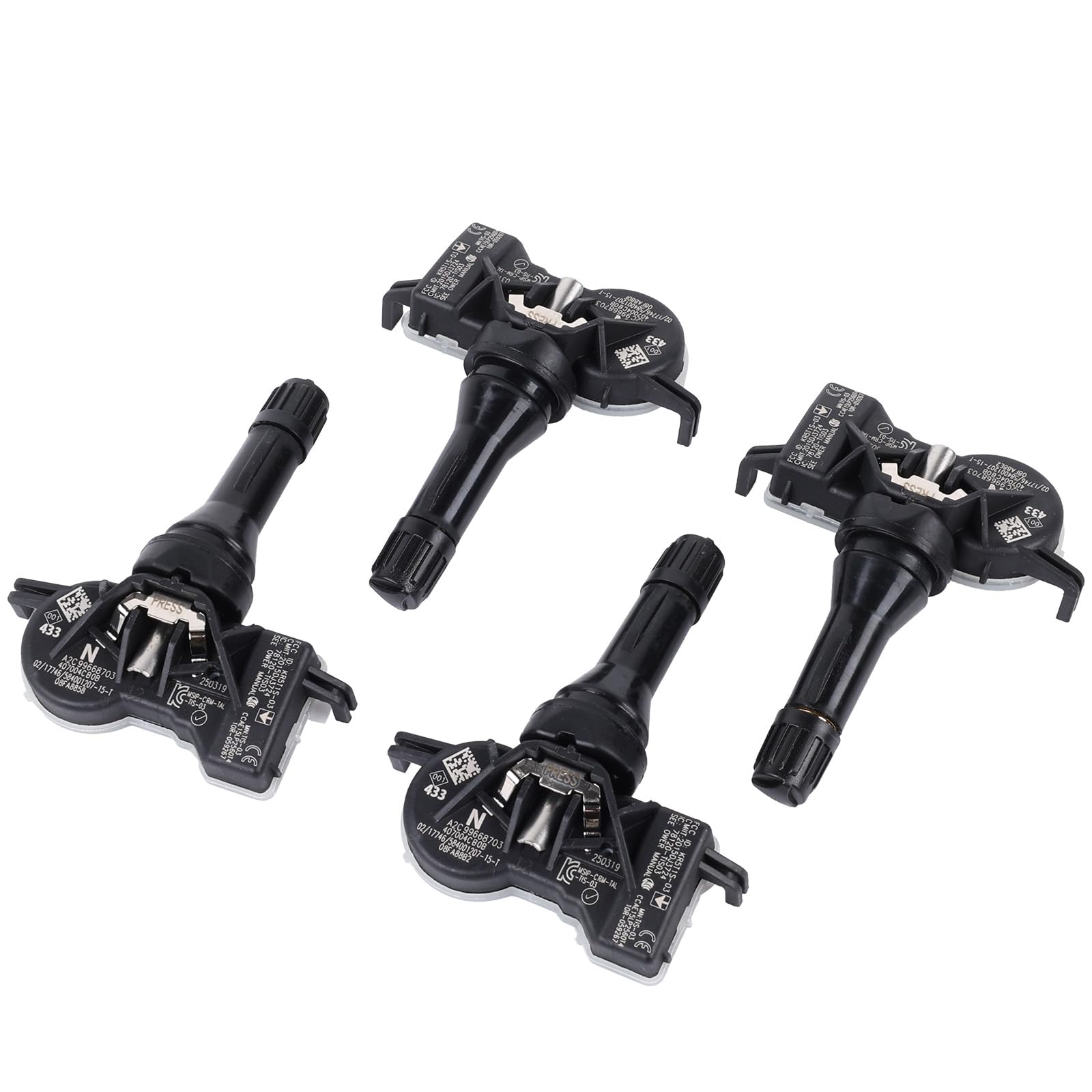 4x Sensore pressione pneumatici per Espace 5 Kadjar Scénic 4 Talisman Leaf Micra K14 Qashqai Granta Sistema di monitoraggio pressione pneumatici Numero di parte 407004CB0B 407004CB0A