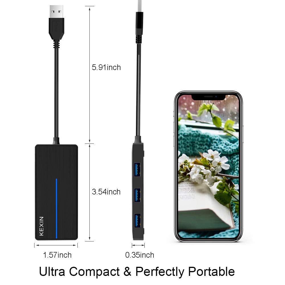 KEXIN USB Hub 3.0, Ultra Slim Data Hub 3Port USB 3.0 + SD&TF Card