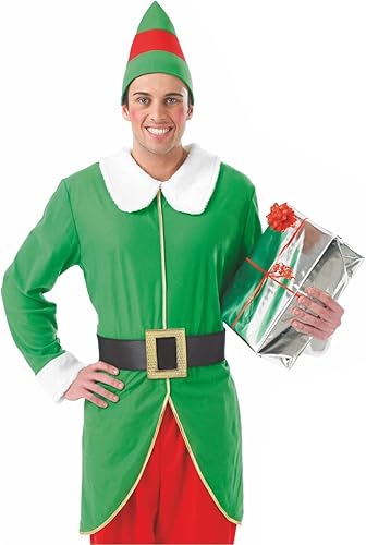 Vista 2 de fun shack Disfraz de elfo para hombre, de Navidad, con personajes de película, disfraz de Navidad, para adultos, disponible en M, L, XL