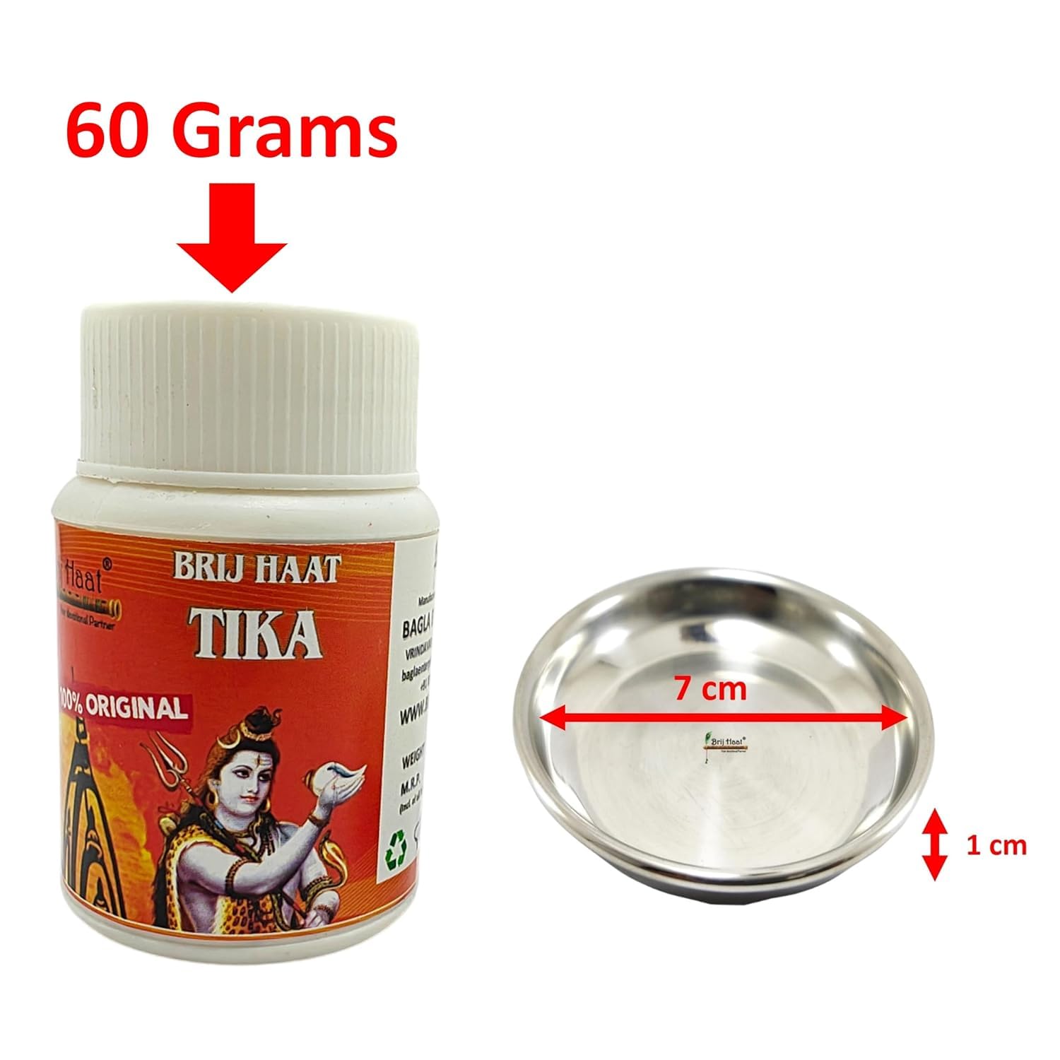 Treeratan Ventures Bhasm Vibhuti tika Tilak con piastra e 16 tipi di metallo tika timbro fronte (KSI.bhsm.50g+16stp)