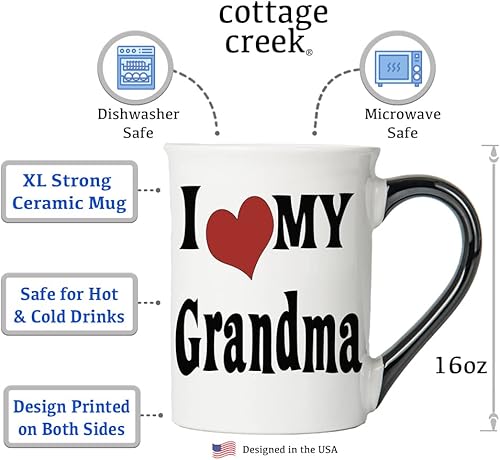 Miniatura 2 de Cottage Creek Taza de café con texto en inglés "I Love My Grandum", taza de café de 16 onzas para abuela, regalos de cumpleaños para mujeres,