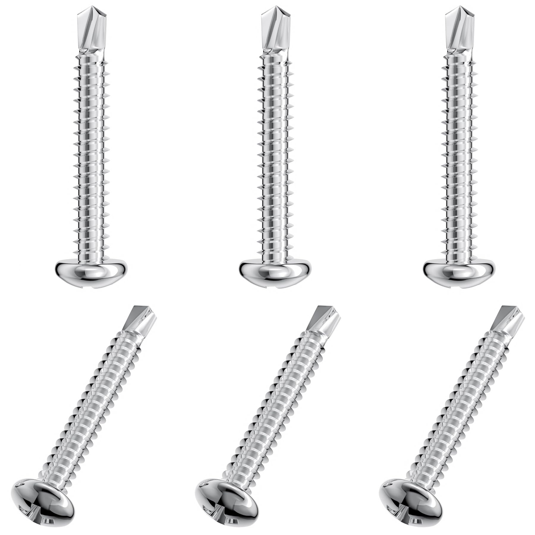 50 PCS Stainless Steel Round Head Drilling Self Tapping Screws for Metal (M4.8 * 32mm), Silver