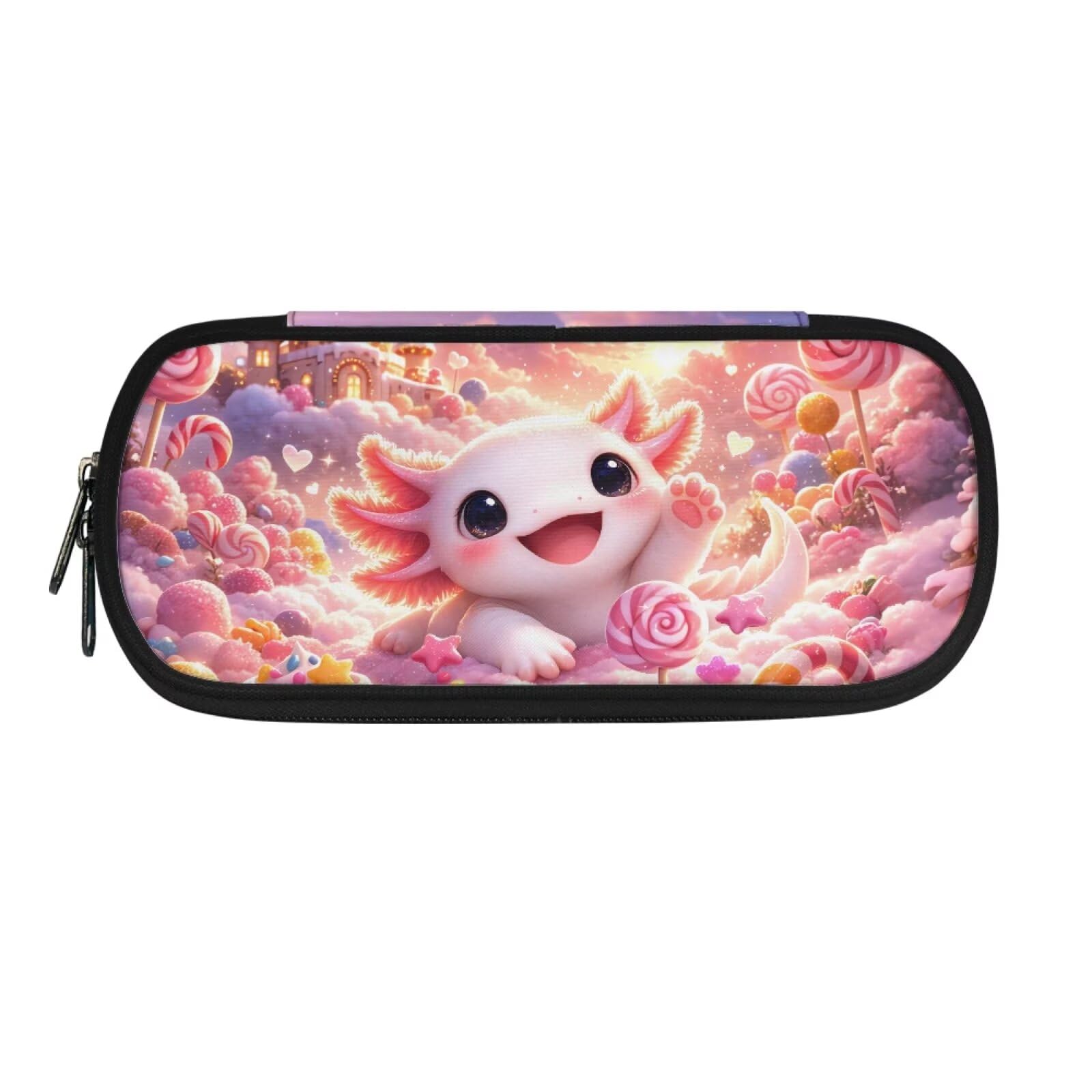 ASQVTIFE Pink Axolotl Pencil Case for Girls Ages 4-8 Large Zipper Pencil Pouch Pencil Zipper Pouch 4 Ring Binder Bag Pen Marker Holder Storage Pen Organizer Bag — image 1