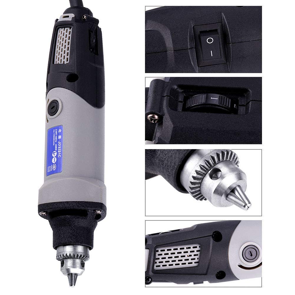 Smerigliatrice elettrica Utensile rotante elettrico, trapano elettrico per smerigliatrice da 400 W 6 posizioni Utensile rotante a velocità variabile 220 V spina europea