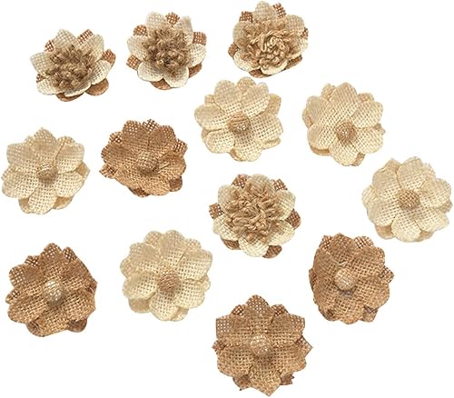 40 piezas de flores de arpillera hechas a mano, flores rústicas para el hogar, ramos de manualidades, decoración de fiesta de boda