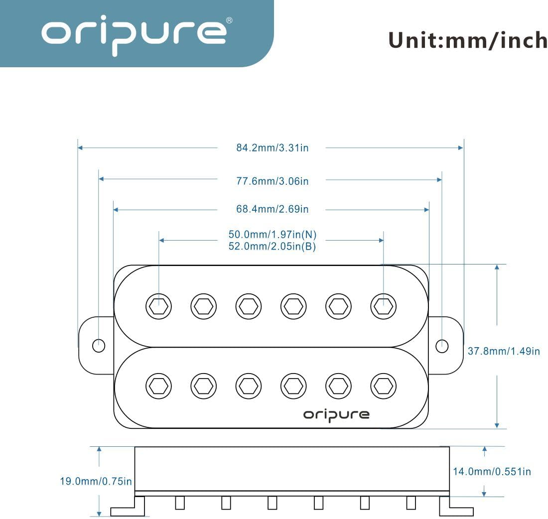 OriPure Alnico 5 Humbucker Pickups Electric Guitar Neck+Bridge Pickup Set, Black