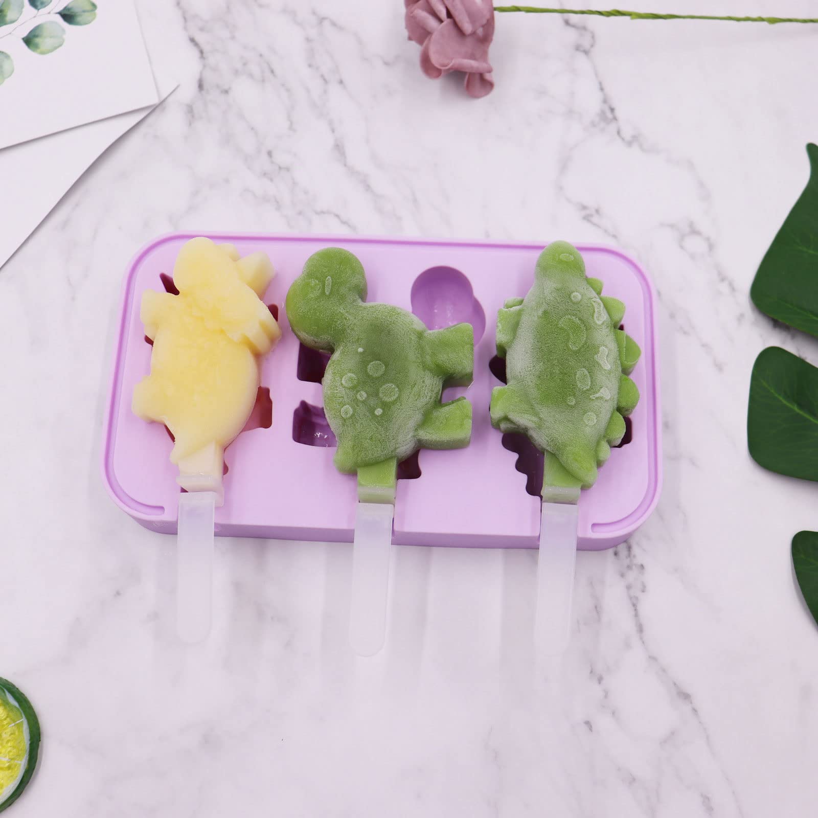 Molde for helado de 3 agujeros con forma dinosaurio for moldes, paletas, utensilios cocina, for hielo(Green)
