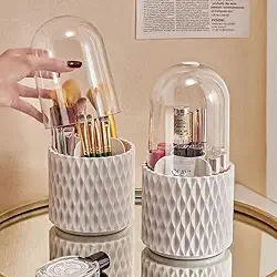 Amarme - Porta Pincéis Organizador de Maquiagem Giratório 360° com Tampa à Prova de Poeira, Porta Pincéis e Cosméticos Novo (Rosa)