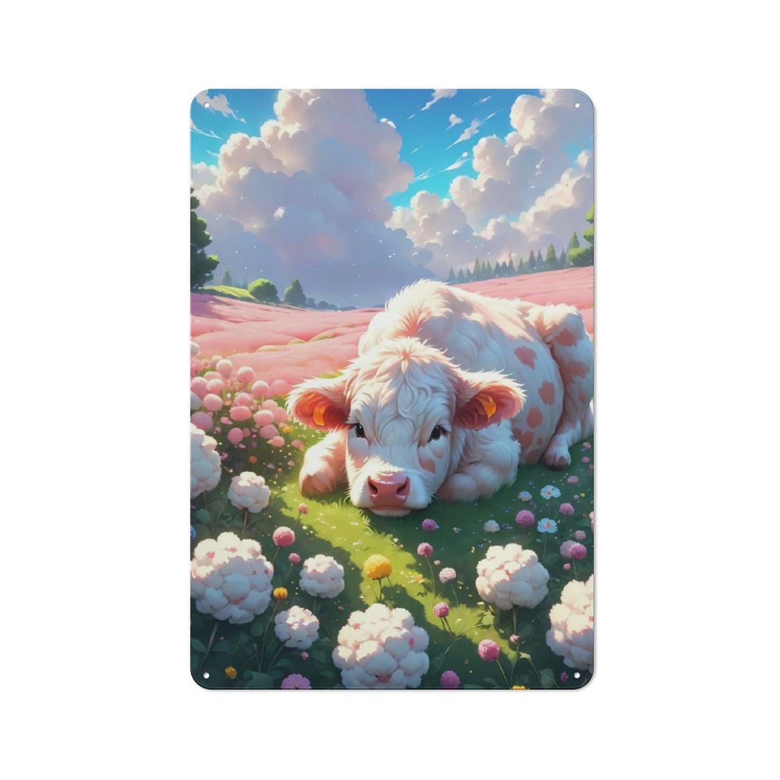 Junmoney Fluffy Cow Fantasy Meadow Vintage Printed Metal Sign 30X20cm For Workshop Wall, A Decorative Gift For A Newly Furnished Workshop