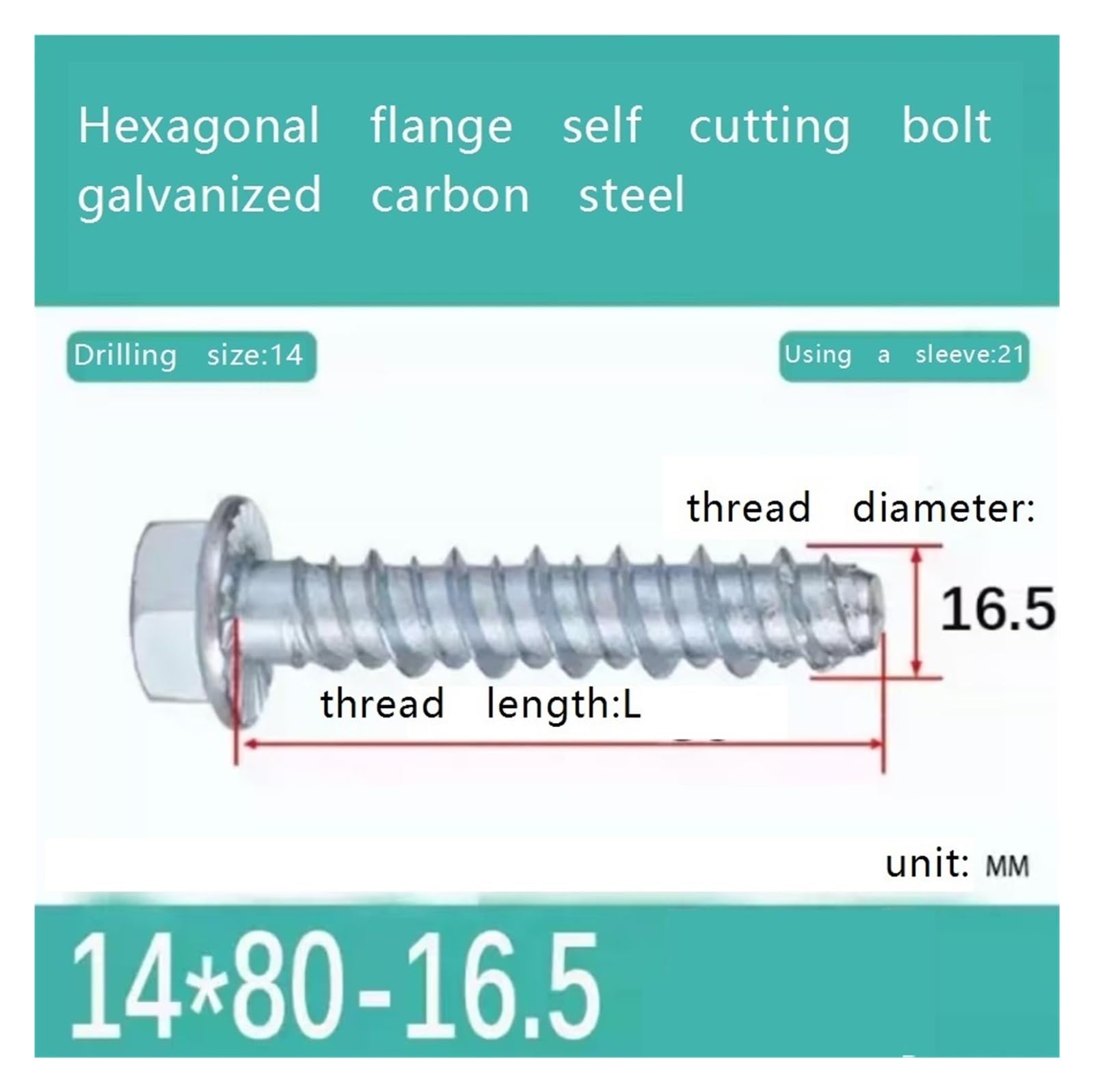 M6 M12 M14 sechseckige selbstschneidende Ankerstange, selbstschneidende Betonzementschraube, Spreiznagel(2PCS M14x100)