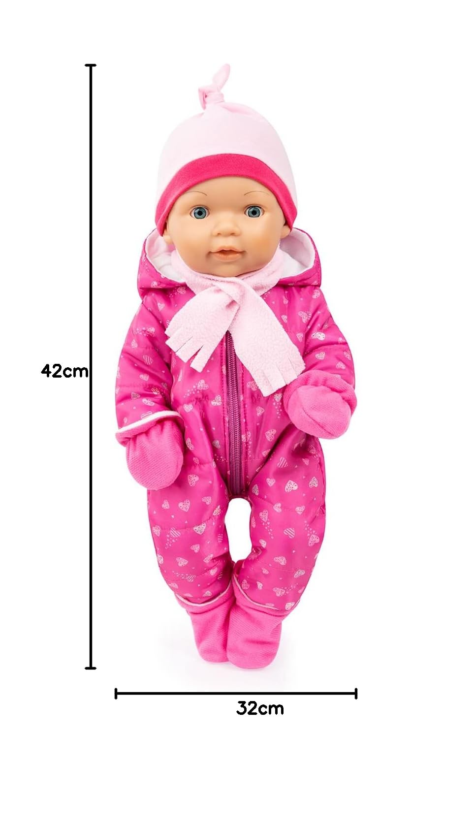 Bayer Design 84209AA Ubrania dla lalek, 38-42 cm, z snieżny kombinezon, szalik, rękawiczki, buty i czapka, różowe