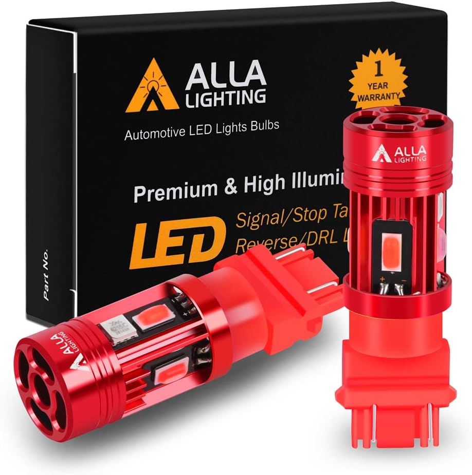 Alla LightingT25 3156 3157 LED Bulbs Red Turn Signal Lights, 3057 4057 3057KX 3157KX 4057KX 3457 4157 CAN Bus Error Free 12V