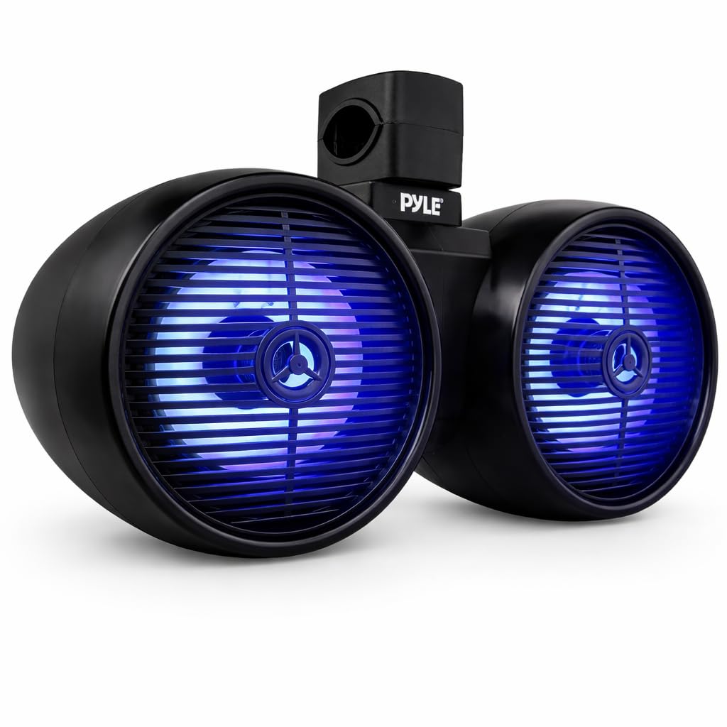 Pyle Altoparlanti impermeabili per fuoristrada, 20,3 cm, 300 W, 2 vie, sistema audio a torre di wakeboard con luce a LED, altoparlante stereo da esterno per auto, ATV, UTV, Jeep, barca, include staffe