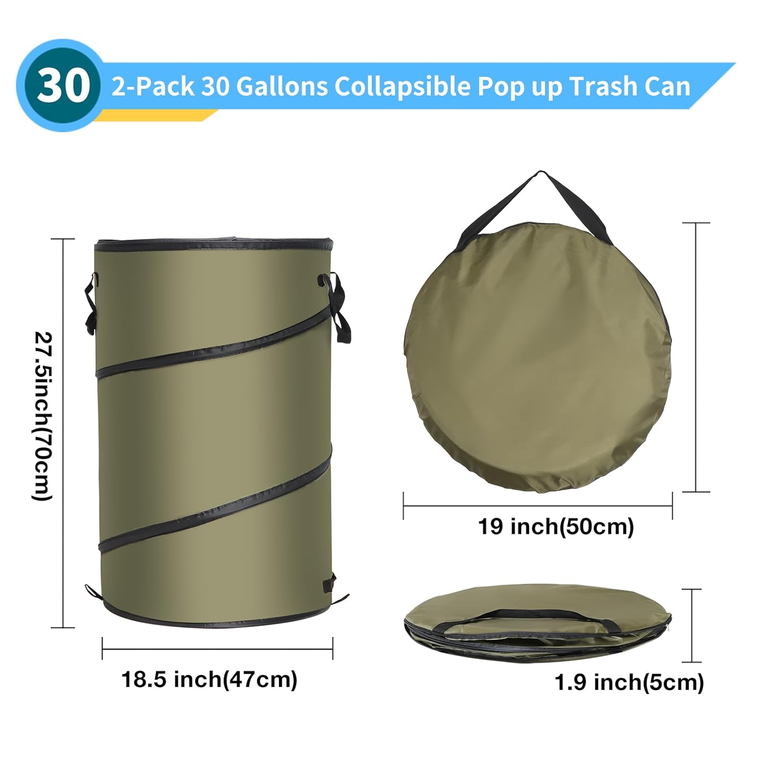 koity 30 Gallon Collapsible Pop-Up Trash Can Waste Yard Bag for Gardening Lawn Leaf Garden Bag Pop Up Camping Trash can Recycle Bin,Laundry Hamper,Yard Waste Bag,Lawn Debris Bag (30 Gallon 2-pack)…