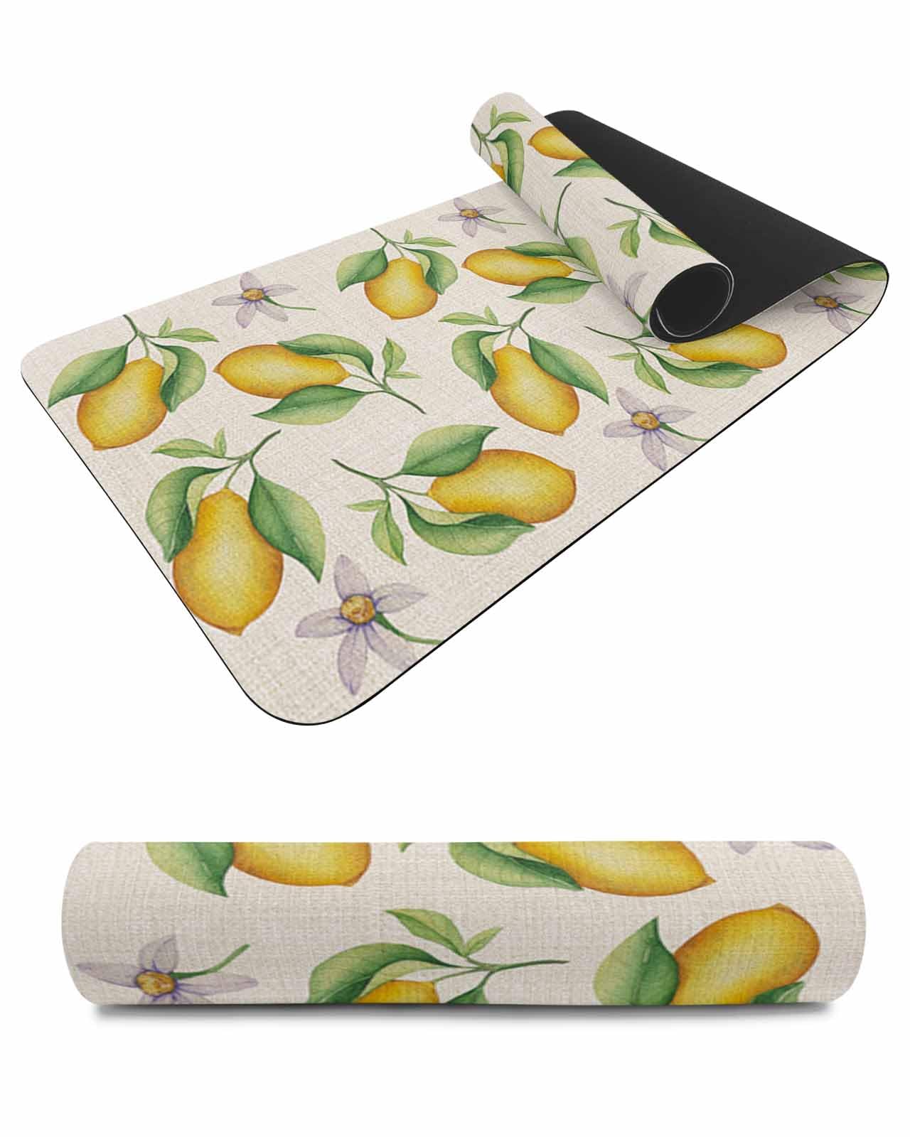 Debedcor Heat Proof Table Pads Waterproof Decorative, Summer Lemon Non-Slip Table Countertop Protector, Farmhouse Light Purple Floral Burlap Insulation Mat for Kitchen Room, 40 x 12 Inches