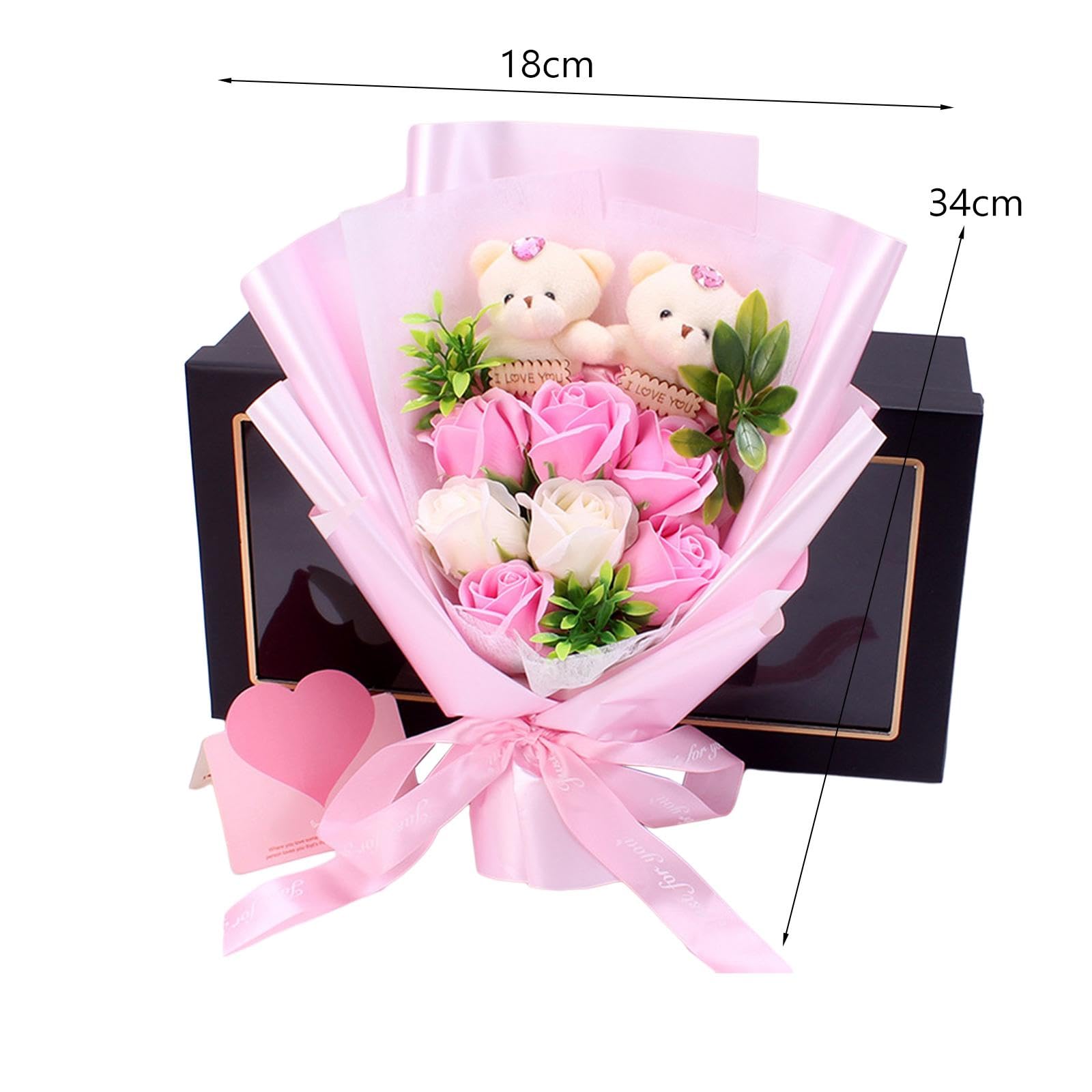 Bouquet de Fleurs Savon Bouquet Floral Artificiel Arrangement Floral avec Ours En Peluche Décoration Fête Anniversaire Adapté pour Salon Chambre Table, rose