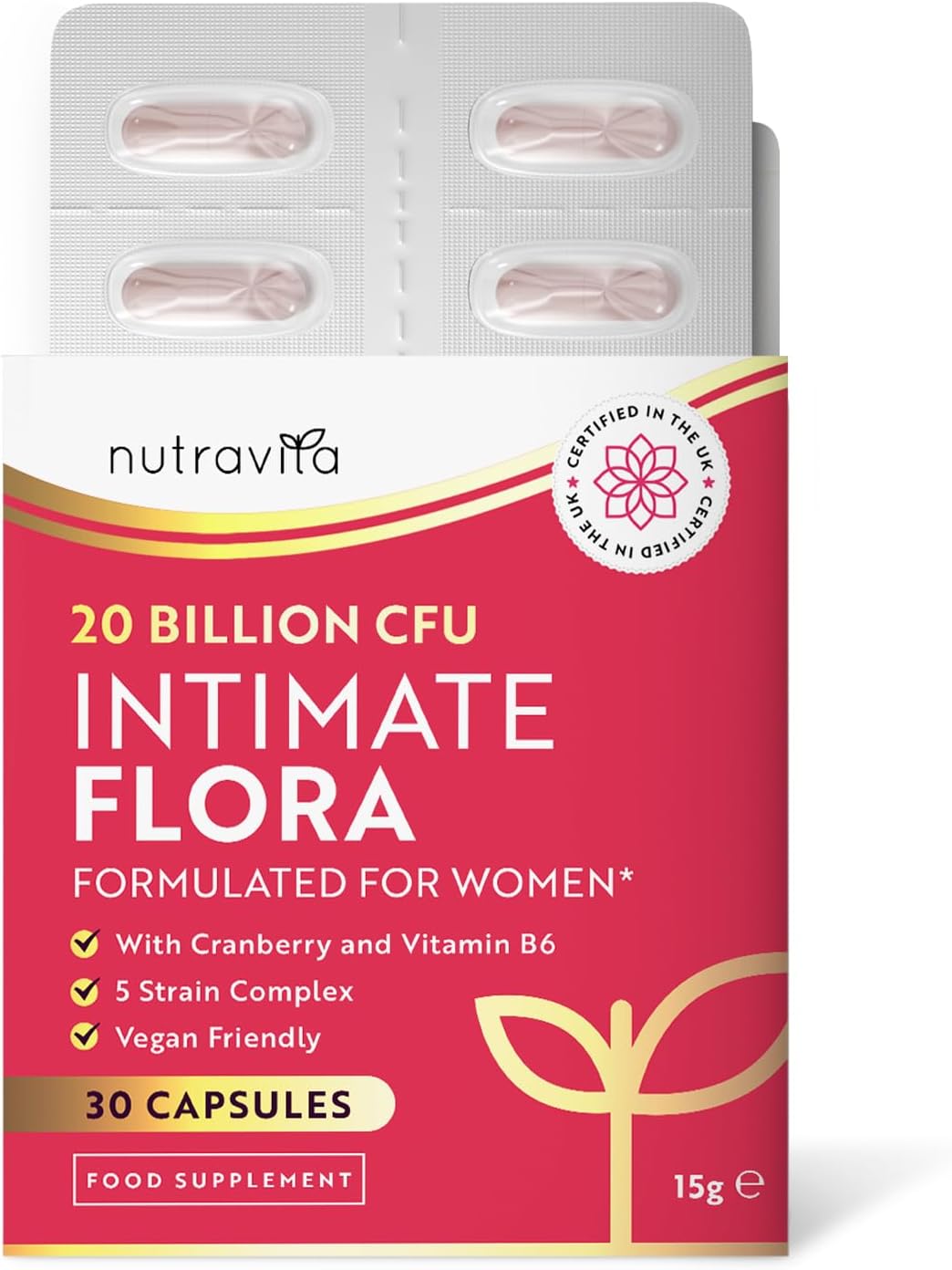 Probiotics for Women - Formulated Bio Cultures for Women’s Intimate Flora - 20 Billion CFU with 5 Live Strains and Vitamin B6 and Cranberry to Support Female Health - 30 Capsules