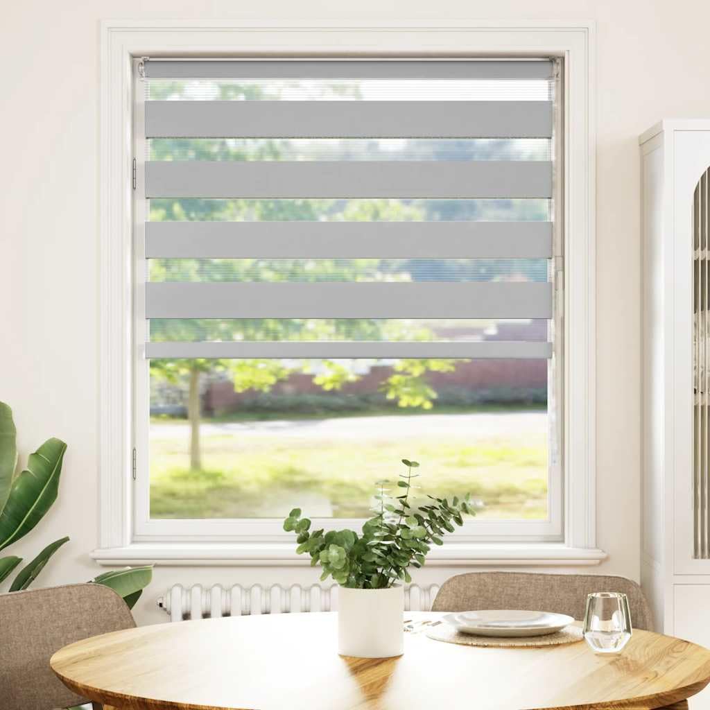 Tenda a rullo zebrata, grigio chiaro, 110 x 100 cm, poliestere | Montaggio con o senza trapano, controllo della luce regolabile, catena con sicurezza per bambini, facile da pulire