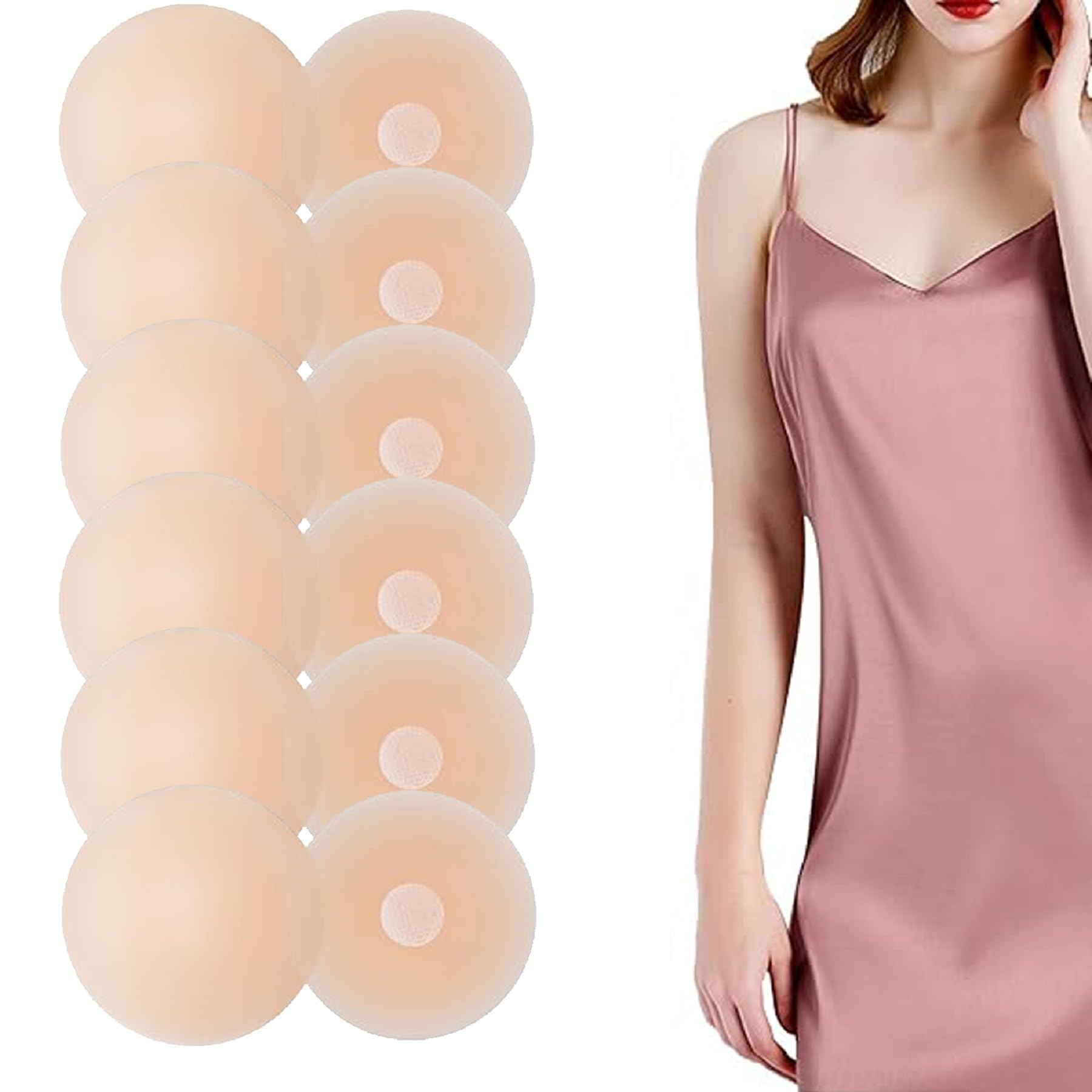 dclub 12 Pcs Womens Nipple Cover - Sticky Adhesive Silicone Nipple Pasties - Reusable Pasty Nipple Covers for Women with Travel Box (6 Pair) Beige-picture-20