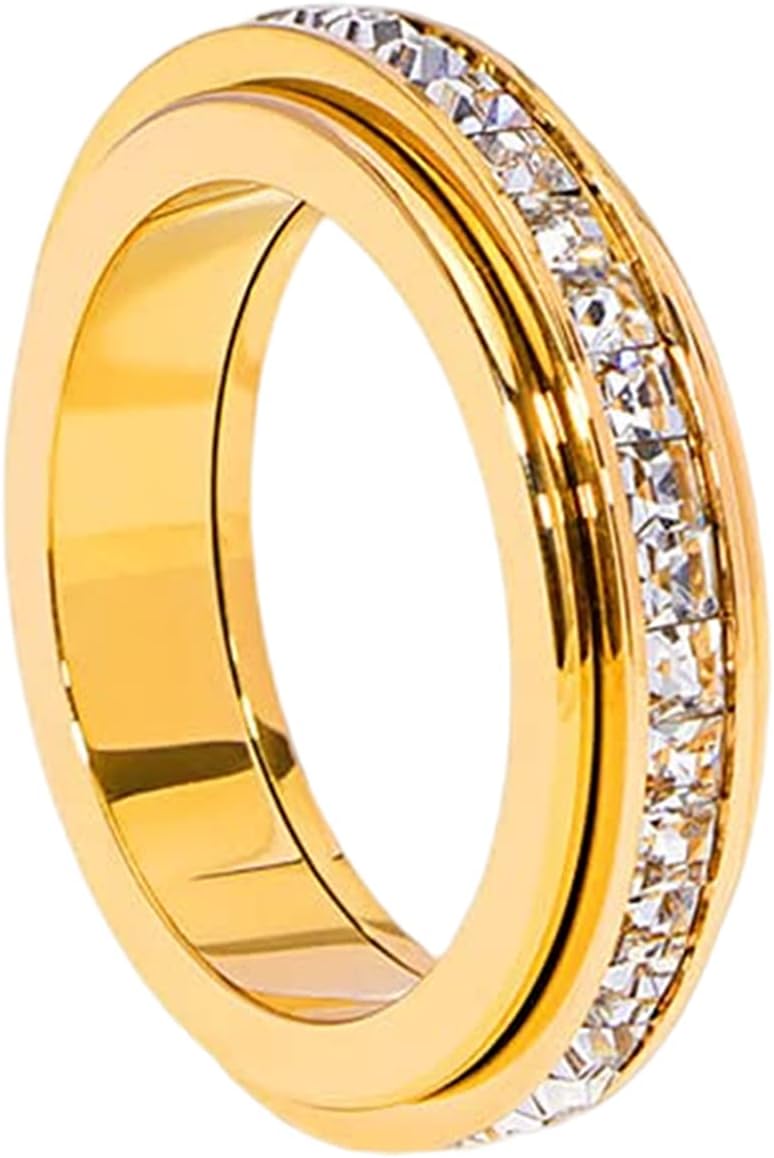 CONTEKVikanda Thermogenic Moissanite Spinner Ring, Vikanda Spinner Ring, Stainless Steel Spinner Rings for Relieve Anxiety Stress
