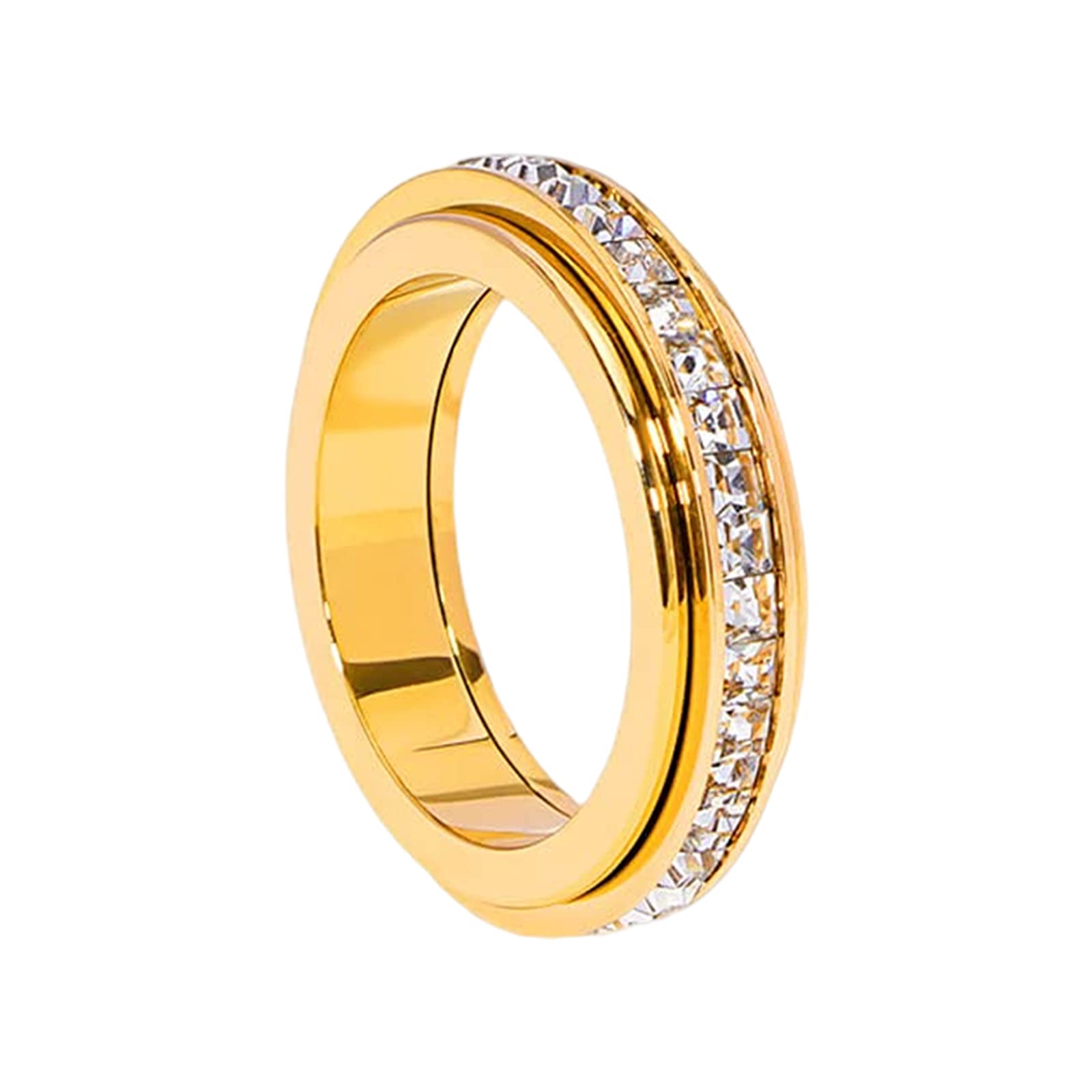 CONTEKVikanda Thermogenic Moissanite Spinner Ring, Vikanda Spinner Ring, Stainless Steel Spinner Rings for Relieve Anxiety Stress