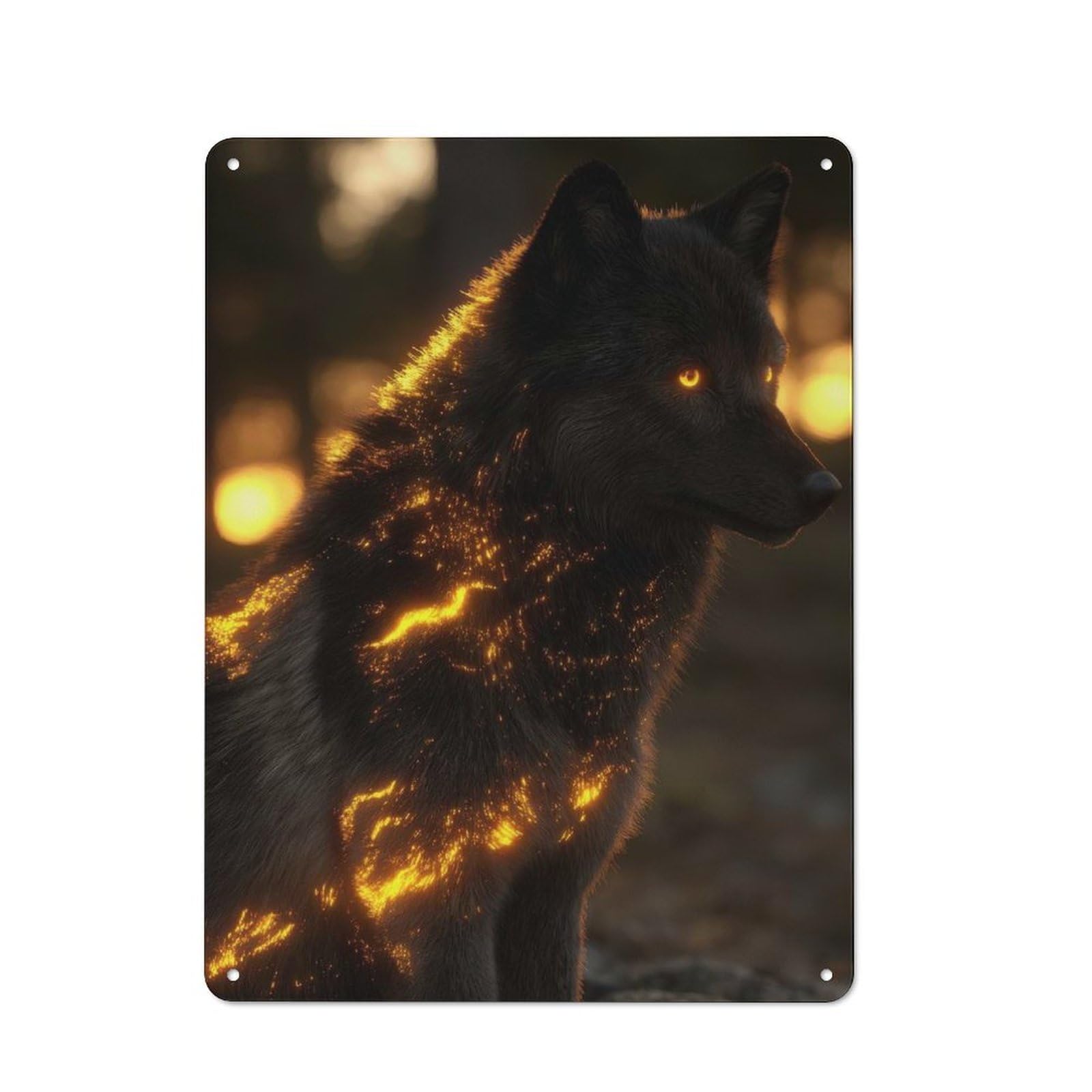 Retro Glowing Wolf in Dark Forest Vintage Metal Sign 40x30cm, Room Wall Plaque for Flat, Dorm Room, Lounge Or Cafe